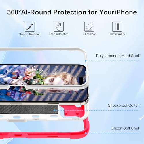 Image of MARKILL Compatible with iPhone Case with Ring Stand, Military Grade Drop Protection Full Body Rugged Heavy Duty Protective Durable Cover iPhone. (Hot Pink, iPhone 16 Pro 6.3 inch)