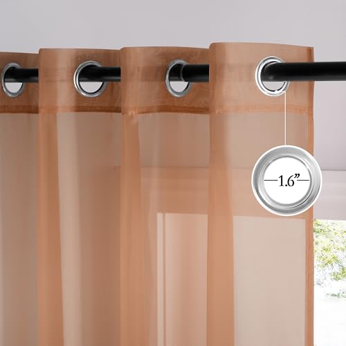 Image of NICETOWN Terracotta Sheer Curtains, Grommet Voile Sheer Window Treatments Airy & Elegant with Light Filtering for Kids Room /Living Room, Set of 2, W54 x L84