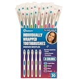30 Pack Individually Wrapped Toothbrushes - Medium Bristle, Multi-Colored and Perfect for Adults and Kids, Travel Pack, Disposable Toothbrushes for Bulk Use, Oral Care Supplies