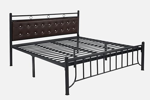Image of Zuno Metal King Size Bed Without Storage | Wrought Iron Double Bed with Headboard & Footboard | Sturdy Powder Coated Platform Bed King Size Cot for BedroomLivingRoom Black (75x72)