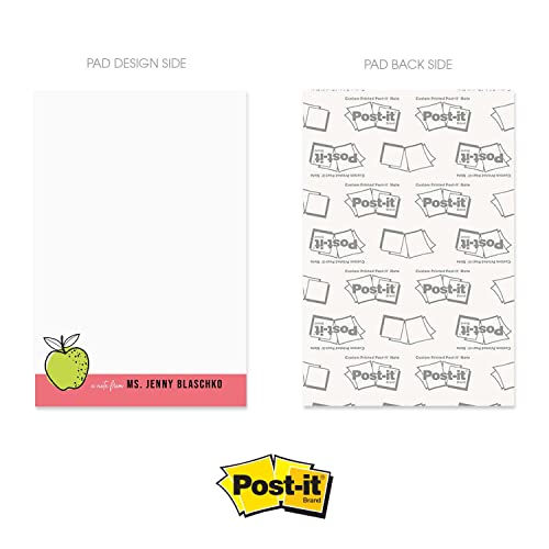 Modern Personalized Teacher Sticky Note Pads / 4\" x 6\" Repositionable Trendy Apple Sticky Notes / 50 Sheets Per Pad Set of 3 / Made in USA