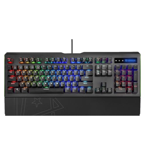 Image of Vertux Gaming Keyboard, Anti-Ghosting USB Wired Keyboard with RGB Effects, Removable Magnetic Palm Rest, Aluminum Frame, 12 Multimedia Keys and Blue Mechanical Keys for Windows, Mac OS, Toucan