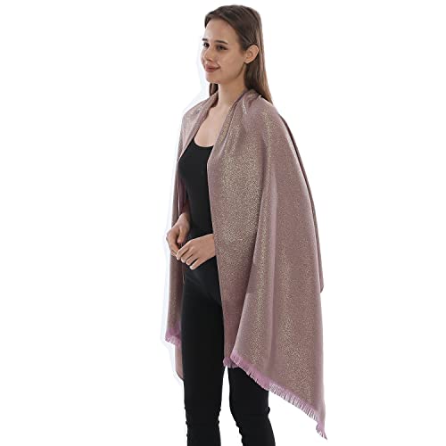 Image of LMVERNA Women's Sparkling Metallic Soft Pashmina Shawls and Wraps Scarf in Solid Colors
