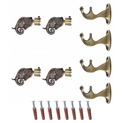 Image of GLOXY Rajwada Royal Hathi Curtain Brackets - Designer Curtain Rod Holder with 1-Inch B Type Rod Support - Antique Finish Curtain Holder - Wall Decoration Items for Hall and Home Decor (Pair of 2)