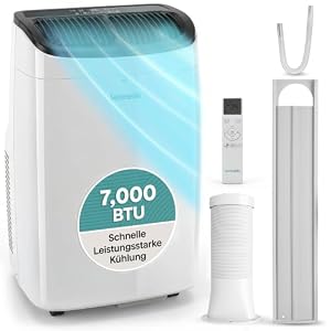 SereneLife Klimaanlage Mobil 7000 BTU – Kleine Klimaanlage für Zimmer bis 20 m² | Kühlung, Entfeuchter & Ventilator | 49 dB