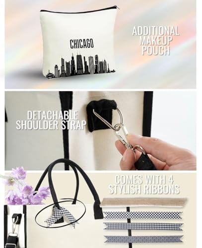 Bolsa Tote de Lona con Diseño de Chicago para Mujer miniatura 4