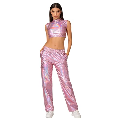 Ensemble de sport femme avec pantalon harem fluide et gilet scintillant haute liberté