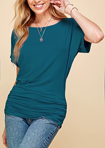 Mbj Wt817 Womens Dolman Drape Top With Side Shirring M Teal #TOP2