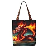ASKhgg Dragon King in Fire - Bolsas de lona con estampado de dragón en el fuego, para mujer, bolsa de hombro, mochila de almacenamiento, para viajes, trabajo, gimnasio