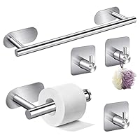 Toilettenpapierhalter Ohne Bohren 5-IN-1 Set, Edelstahl Handtuchhalter Set, 3 Stück Handtuchhaken Selbstklebend, Bad Handtuchstange, Handtuchhalter Für Badzimmer Toilette Küche Büro-Silber