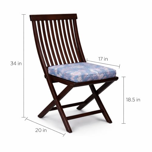 Image of WELL KNOWN Set of 2 Wooden Folding Chairs with Cushion Seat | Walnut Finish Solid Wood Patio & Balcony Chairs | Space Saving Indoor Outdoor Furniture (Blue Cushion)