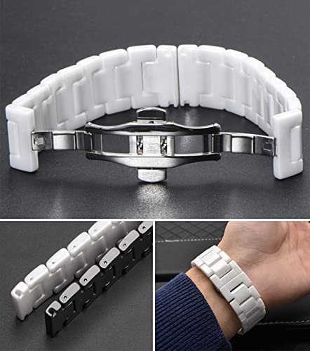 Nice Pies Ceramic Watch Band Universal Strap With Quick Release Pins Butterfly Buckle Deployment Clasp Bracelet (22Mm, A - White) #TOP4