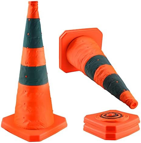 28 inch Collapsible Traffic Cones, 2 Pack Parking Cones| Safety Cones| Road Cones, Orange Cones with Reflective Collars, Pop up Construction Cones for Parking Lot & Driving Practice