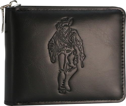 Men's small wallet, large capacity short double fold wallet, retro pattern zipper closure, 4.52 x 3.54 inches, black