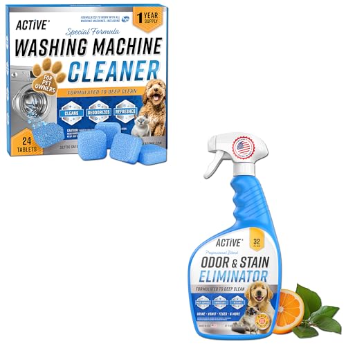 Image of ACTIVE Washing Machine Cleaner for Pet Owners and Pet Odor & Stain Eliminator - Includes 24ct Pet Washer Cleaner and 32oz Enzyme Pet Stain Deodorizer Spray