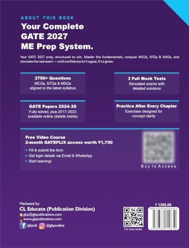 Image of GATE 2027 Mechanical Engineering Guide | Complete Study Material with 3750+ MCQs, NTQs & MSQs | 3 Full Mock Tests | Chapterwise Practice | GATE ME Book for PSU & IIT Admissions