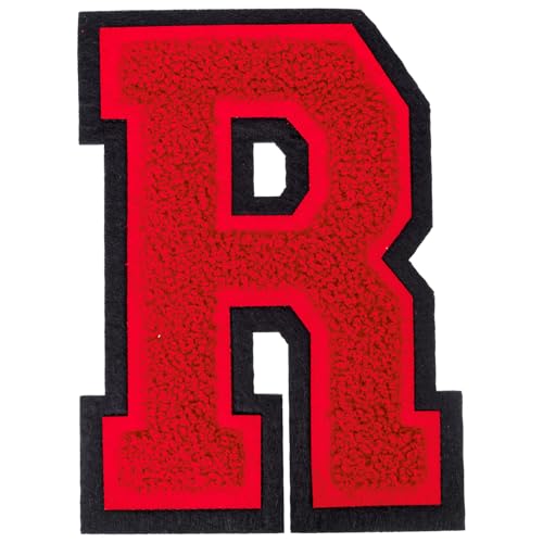 1 PCS 6 Inch Red Chenille Letters Patches - Iron On Varsity Alphabet, Large Letters for Clothing, Backpacks, Hats, Jeans with Black Border (R)