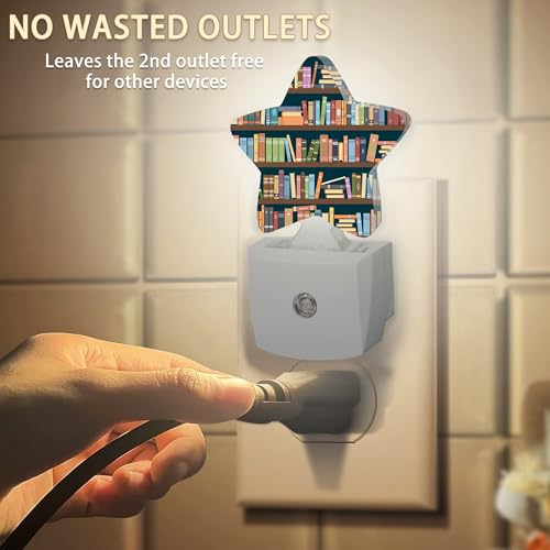 Image of Vintage Bookshelves Night Lights Plug in Wall Lamp Smart Dusk to Dawn Sensor for Home Decorative,Kids Room Bedroom Bathroom Kitchen Hallway Gifts