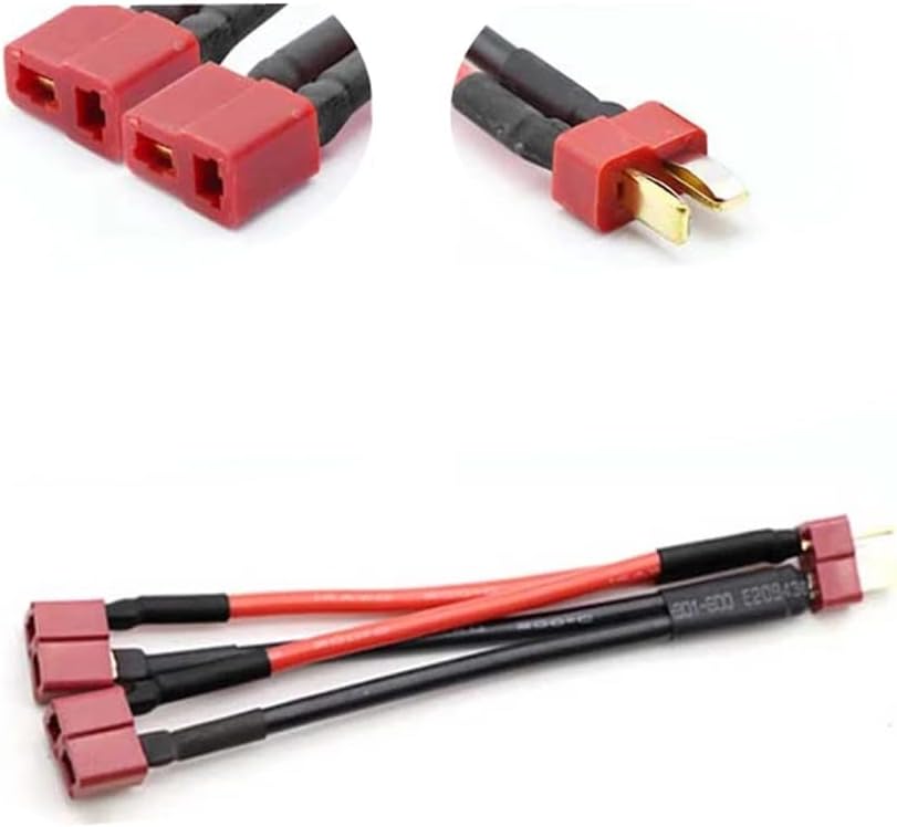 100mm T Plug/XT60/XT30 Parallel Battery Connector Cable Male/Female Dual Extension Y Shape 14AWG Silicone Wire for RC Drone (T Plug 1 F to 2 M)
