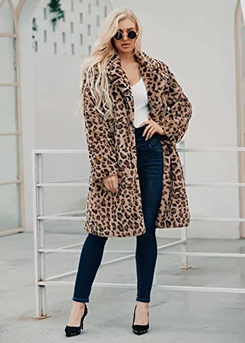 Mblessedto Long Leopard Suit Collar Faux Fur Coat Women's Casual Coat Autumn And Winter New. (Mlddle, Leopard Print) #TOP3
