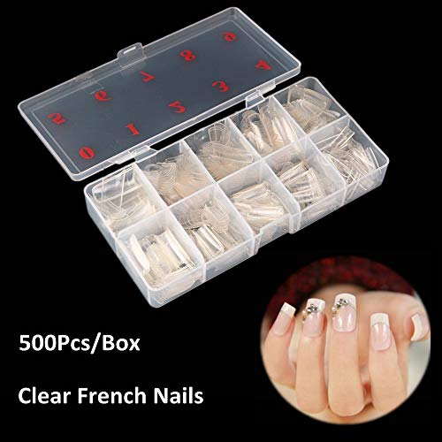 N-Fasion 500pcs French False Nail Tips Half Cover Lady Artificial Nail Art Tips with Box (Clear)