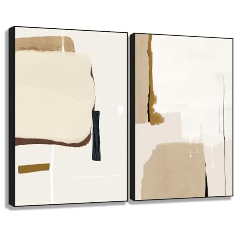 Yelash Living Room Wall Art Warm and White Abstract Painting Picture Decoration, Greyscale Beige Canvas Artwork for Office Bedroom Walls Decor 16x24 Beige Frame Cover