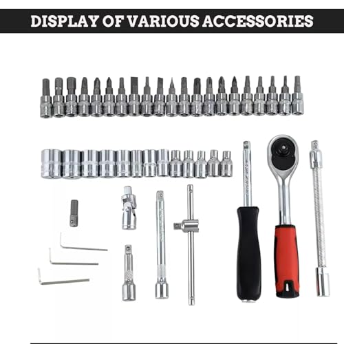 Socket Set 46 Piece 1/4 Inch Tool Sets Ratchet Set for DIY Enthusiasts Car Tools & Equipment Small Socket Set Extension Bars for Household Car Bike Motorbikes Repair - Compact Household Tool Kit - Image 5