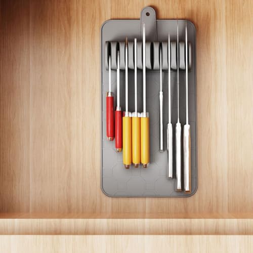 Organizador de cuchillos de silicona Rengue con 10 ranuras gris para cajón de cocina 3