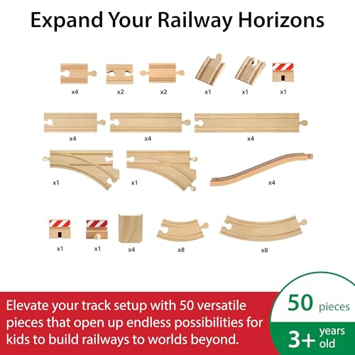 Image of BRIO World Special Track Pack - 50-Piece Set - FSC-Certified Wooden Train Track Pieces - Expand Creativity - Compatible with All BRIO Railway Sets - Kids Ages 3 & Up