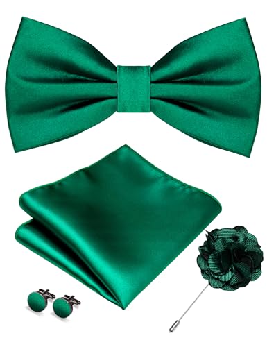 Image of RBOCOTT Solid Color Bow Tie and Pocket Square with Lapel Pin Cufflinks Set 4PCS