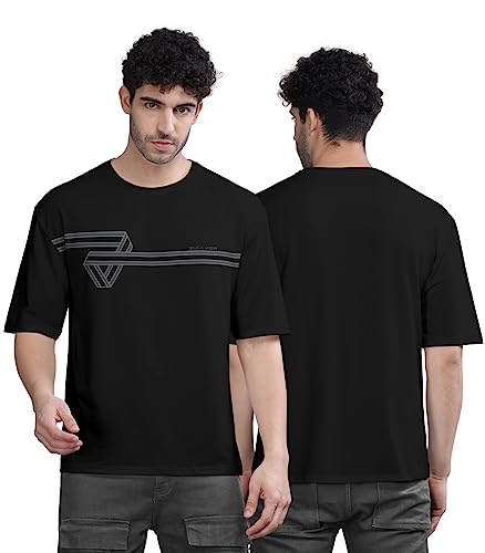 Image of BULLMER Peach Trendy Front Printed oversized Round Neck T-shirt for men