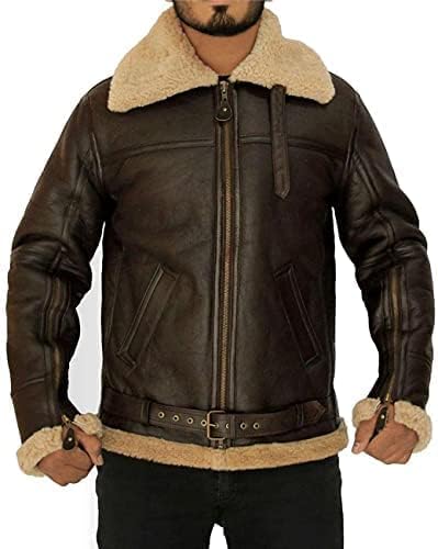 B3 Leather Bomber Jackets For Men Ginger Jacket - Bomber Shearling Sheepskin Leather Winter Jacket Brown