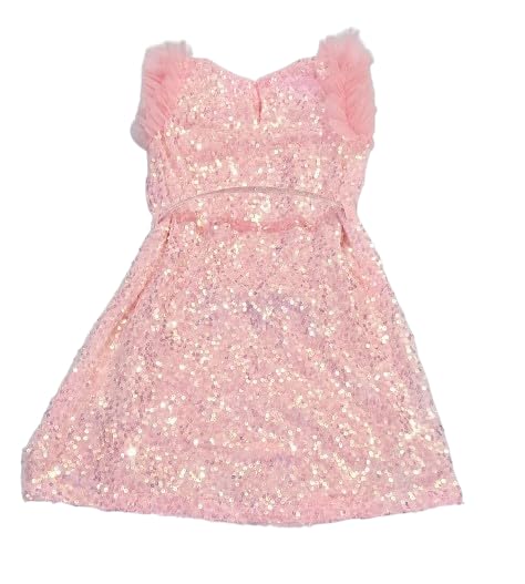 Girls Baby Pink Sequin Party Dress with Tulle Sleeves & Silver Belt | Princess Birthday Dress for Girls-image-42