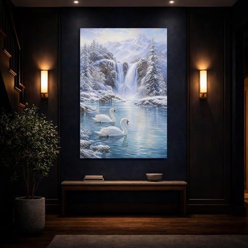Tableau bleu et white au-dessus du canapé pour ambiance cosy