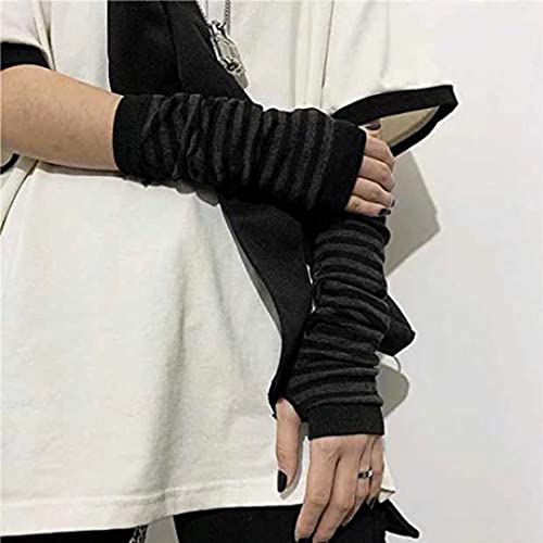 Image of Women's Long Knitted Fingerless Gloves Thumbhole Stretch Arm Warmers | Stretchy soft knitted arm warmers for women, comfortable thumbhole design, ideal daily winter hand sleeve accessories