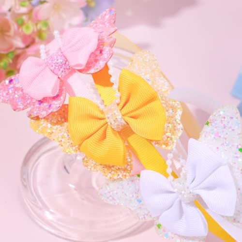 OAOLEER 4PCS Headband for Girls, Flower Headbands Floral Hair Bands Hoops Accessories for Girls Toddlers Kids Teens (Glitter Headbands, 1 Count (Pack of 4)) - 5