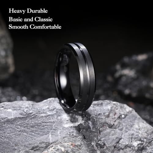 Image of King Will Tungsten Carbide Wedding Band for Men Women-6 /8 /10mm Width Multicolor Available with Grooved Center Wedding Ring Suitable for Work, Gym Comfort Fit Size 4-16