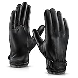 OZERO Lederhandschuhe Herren Gefüttert – Winddicht,Wasserdicht & Touchscreen Leder Winterhandschuhe–Für Stadt,Auto(Geschenke für männer)