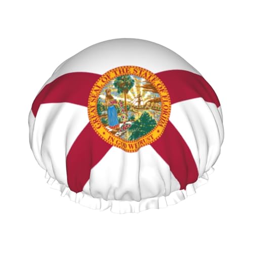 Gorro de ducha de doble capa con estampado de bandera de Florida, reutilizable, ligero, suave y ajustable para mujeres y hombres