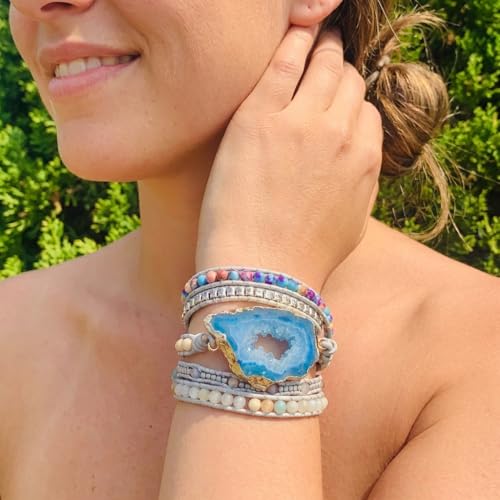 Image of YGLINE Boho Handmade Wrap Leather Tube Crystal Stone Bracelet for Women