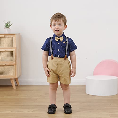 nilikastta Toddler Baby Boy Outfits Boys Gentleman Wedding Suits Set Summer Formal Short Shirt/Bowtie/Suspender 1-5T2