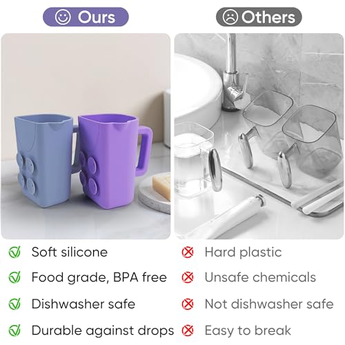 Image of EASICUTI Baby Bath Rinse Cup with Suctions, Easy to Drain, Soft Food Grade Silicone, Shampoo & Body Washing Rinser Cup for Kids with Easy Grip Handle to Rinse Baby Shampoo- Baby Essentials, Purple