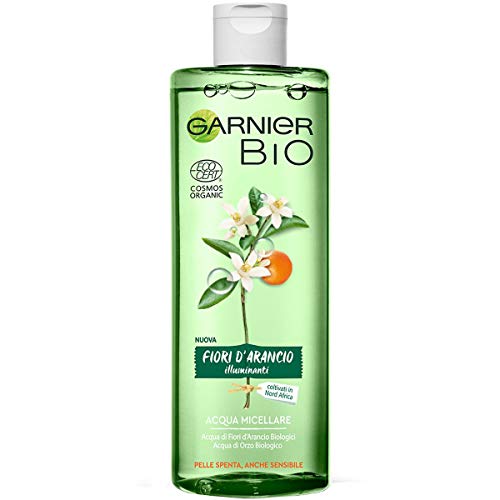 Garnier Bio Eau Micellaire Illuminatrice aux Fleurs d'Oranger, Formule Enrichie en Eau d'Orge Bio et Glycérine Végétale, 400 ml, Lot de 1