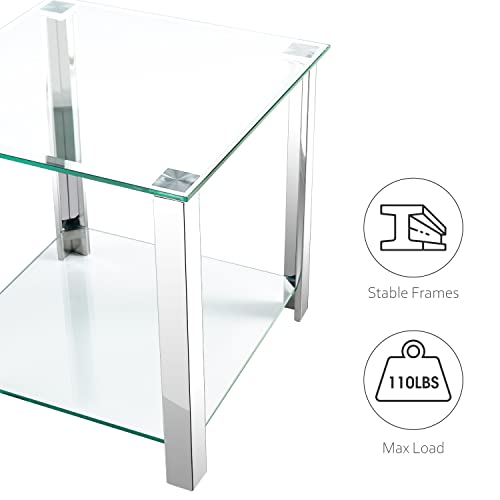 Get Set Style 400001 Glass End Table,Side Table With 2-Tier Storage,Coffee Table With Stainless Steel Frame,Living Room Table Modern Style thumb #5