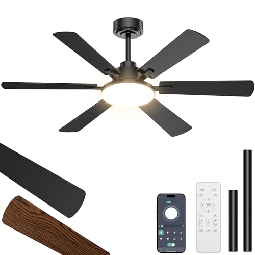 52 Inch Ceiling Fans with Lights, Upgraded 6 Blade Design, Remote Control, Ultra Quiet Reversible DC Motor, 6 Speeds, 3CCT Dimmable LED, Memory Function, Double Sided Blade for Bedroom Livingroom