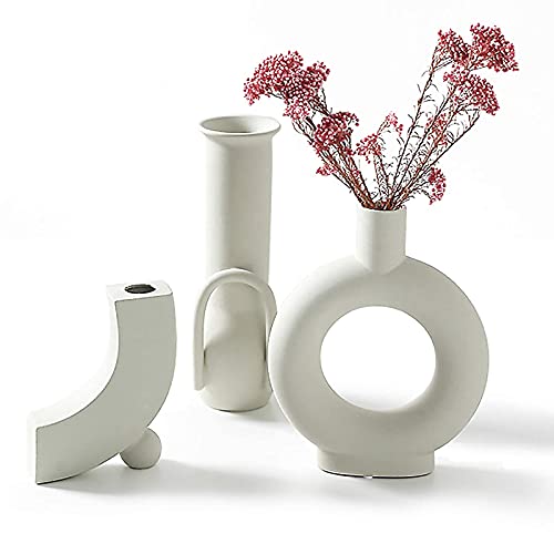 Inglenix Grey White Ceramic Vase Nordic Minimalism Style Decoration For Centerpieces, Kitchen, Office Or Living Room, Whitesmoke Modern Geometric Decorative Vases For Home Decor (Ins-C) #TOP7