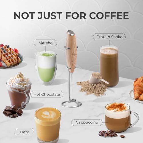 Image of Zulay Kitchen Powerful Milk Frother Wand With Duracell Batteries - Ultra Fast Handheld Drink Mixer - Electric Whisk Foam Maker for Coffee, Lattes, Cappuccino & Matcha - Z1 Motor - Maple