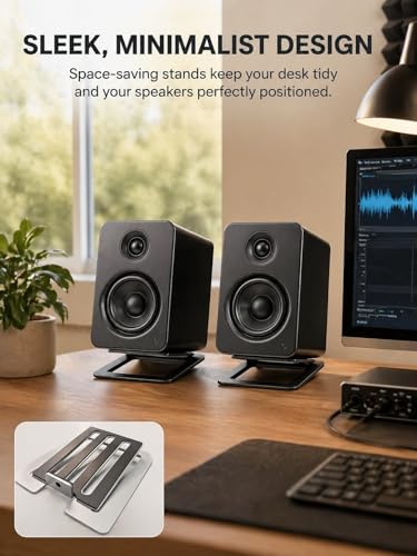 wigmoa U-Z2 【2PACK】 Desktop Speaker Stands Pair for Small Speakers, Tilted Steel Tabletop Stands with Foam Padding, Fits Compact Studio Monitors, Computer Speakers (A/Black) - image 7