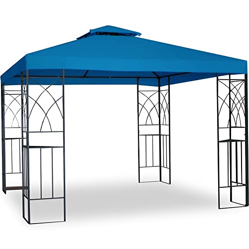 Tettoia Di Ricambio Per Gazebo Con Camino Antivento, Doppio Strato Impermeabile Copertura Rimovibile Per Campeggio, In Tessuto Poliestere (Colore : Blu, Size : 2-Tier)