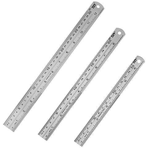 HIHUHEN Stainless Steel Ruler 15cm+20cm+30cm Office Ruler 3 Pieces Set Metal Rulers Kit for Engineering, Teaching (3 x Ruler) Cover